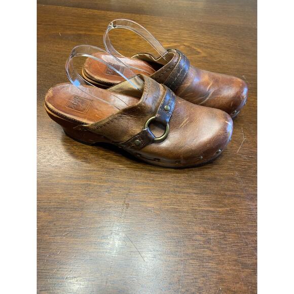 Frye Leather Clog Women 6 Boho Hippie Lagenlook Cottage Fringe Grunge Weathered - Picture 4 of 10